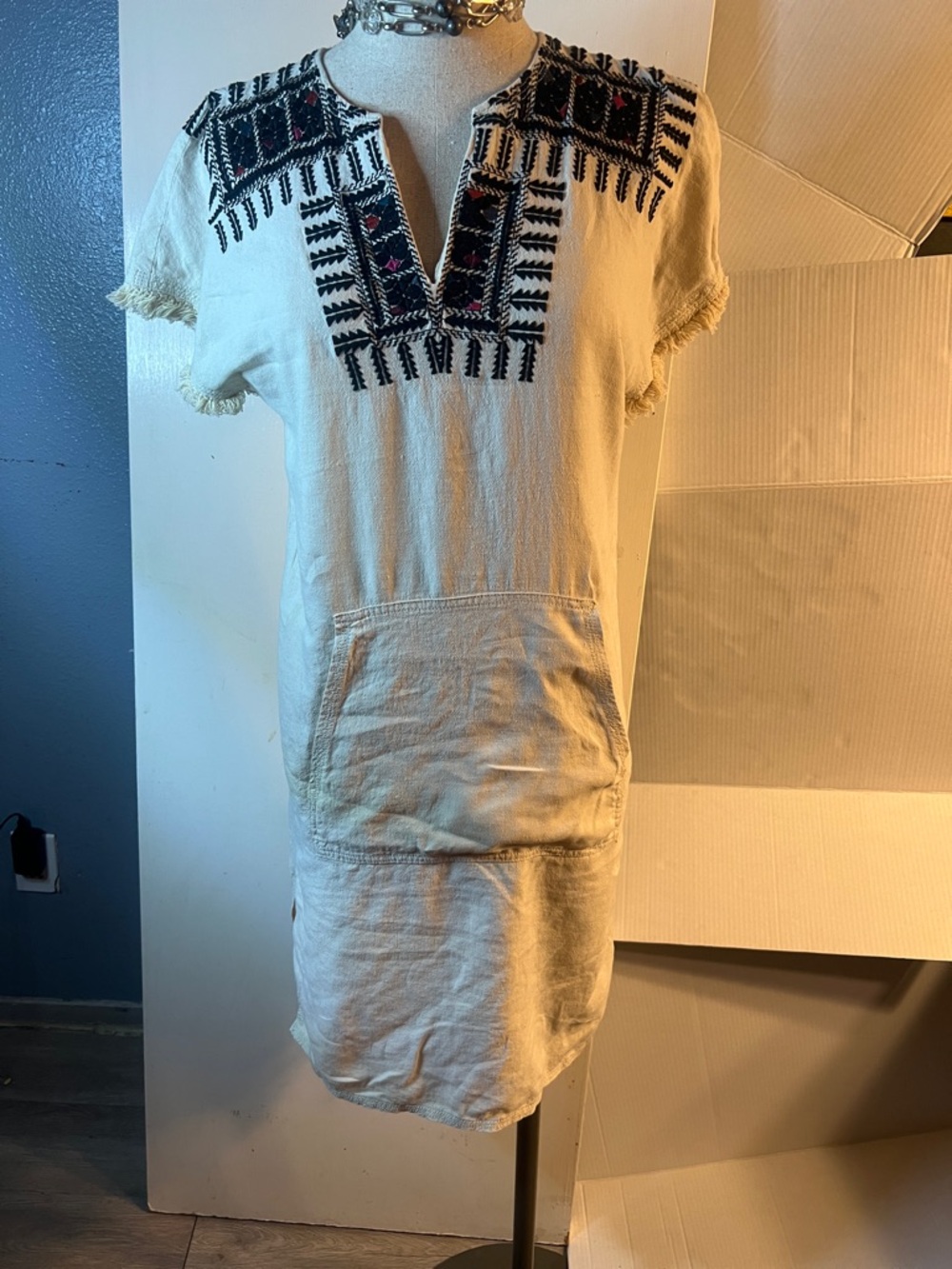 Madewell Cream Tunic Dress with Black Embroidered Yoke